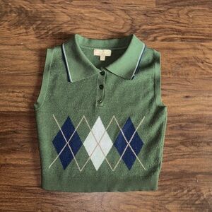 Green Argyle Knit Vest